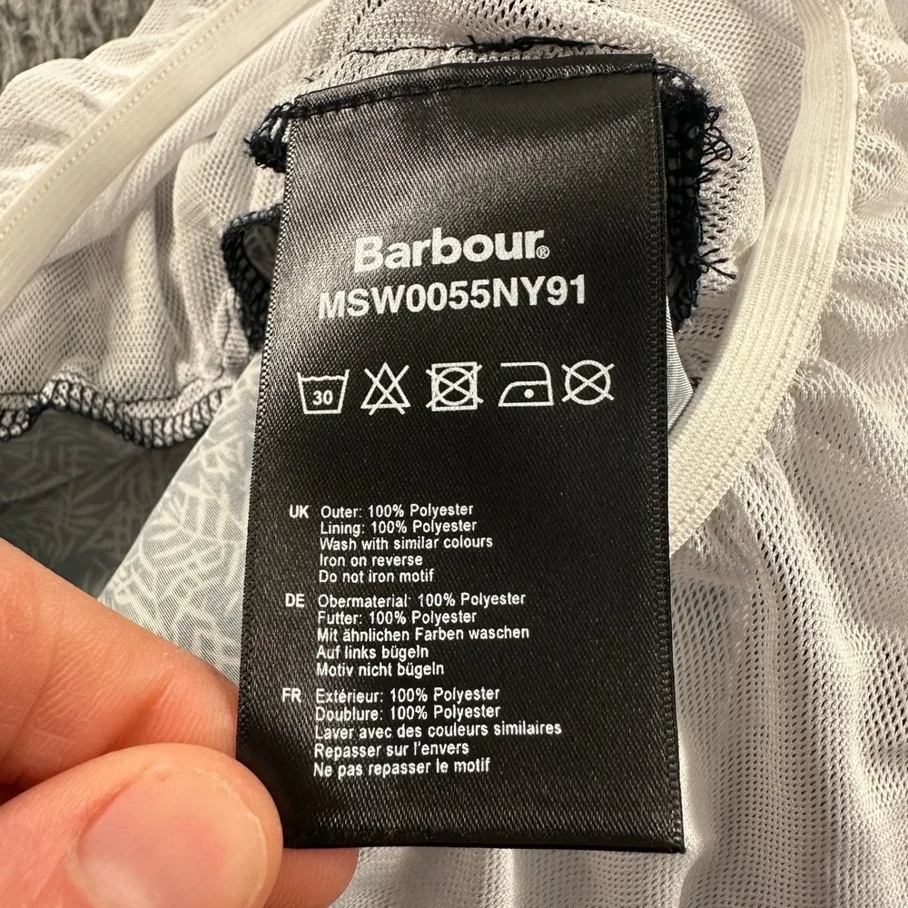 Barbour Men's Swim Trunks XL‎ Navy White Leaf Print Polyester Lined - Picture 10 of 11